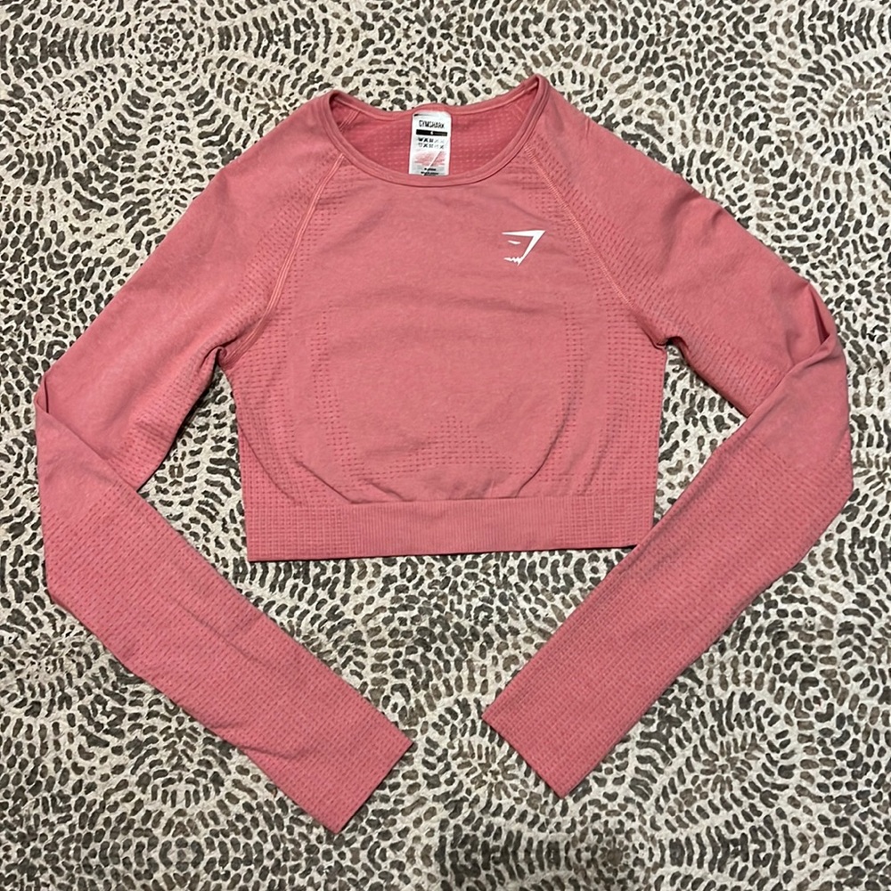 Gymshark Vital Seamless 2.0 Long Sleeve Crop Top Pink Marl Size Small